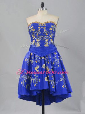 Amazing Taffeta Sweetheart Sleeveless Lace Up Embroidery Juniors Party Dress in Royal Blue