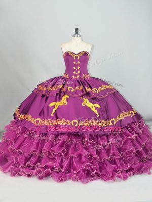 Ball Gowns Sleeveless Purple 15th Birthday Dress Brush Train Lace Up