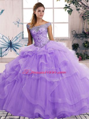 Fabulous Sleeveless Beading and Ruffles Lace Up 15th Birthday Dress