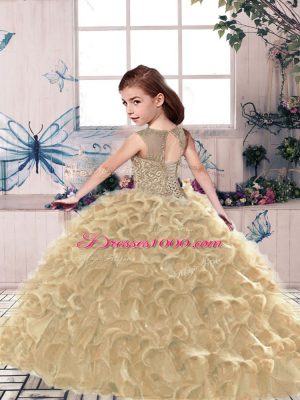 New Style Olive Green Lace Up Scoop Beading and Ruffles Party Dress Organza Sleeveless