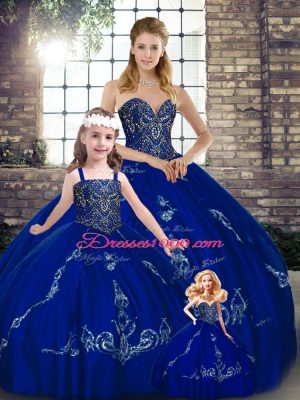 Royal Blue Sweetheart Lace Up Beading and Embroidery Sweet 16 Dress Sleeveless