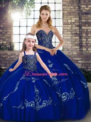Royal Blue Sweetheart Lace Up Beading and Embroidery Sweet 16 Dress Sleeveless