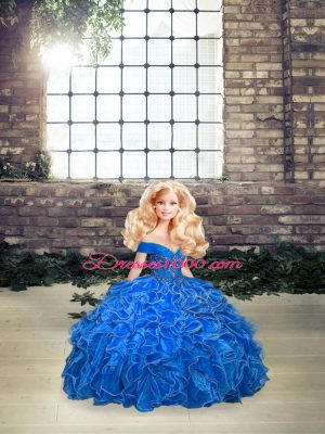 Smart Royal Blue Organza Lace Up Off The Shoulder Sleeveless Floor Length Sweet 16 Dress Beading and Ruffles