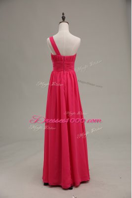 Hot Pink Zipper Dress for Prom Beading and Ruching Sleeveless Floor Length