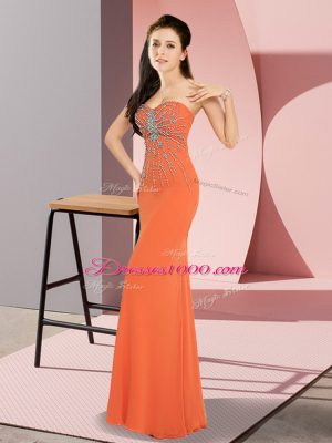 New Style Orange Red Zipper Prom Gown Beading Sleeveless Floor Length