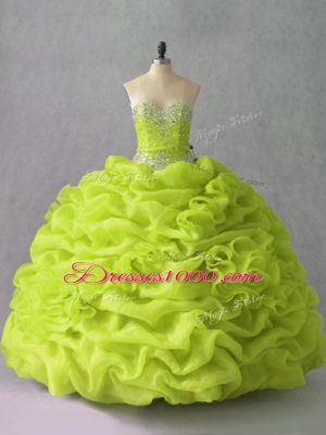 Delicate Floor Length Yellow Green Quinceanera Dress Sweetheart Sleeveless Lace Up
