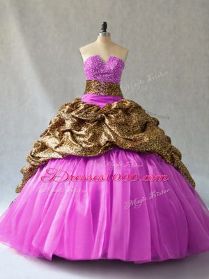 Best Brush Train Ball Gowns Quinceanera Gowns Lilac V-neck Organza and Printed Sleeveless Lace Up