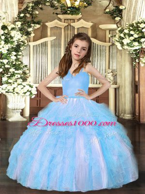 Sleeveless Lace Up Floor Length Ruffles Little Girls Pageant Dress