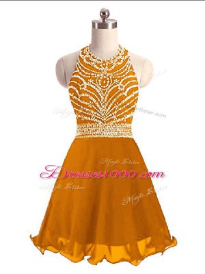Orange Halter Top Lace Up Beading Prom Evening Gown Sleeveless