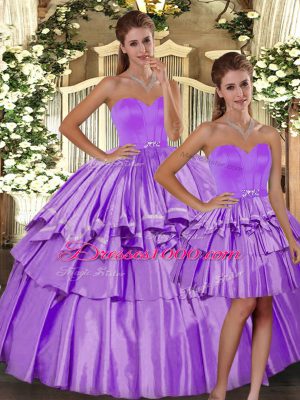 Lilac Taffeta Backless Sweetheart Sleeveless Floor Length 15th Birthday Dress Ruffled Layers