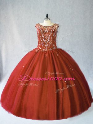 Top Selling Rust Red Scoop Lace Up Beading Sweet 16 Quinceanera Dress Sleeveless