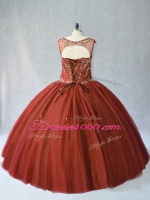 Top Selling Rust Red Scoop Lace Up Beading Sweet 16 Quinceanera Dress Sleeveless