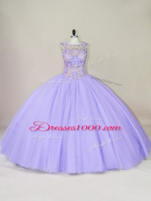 Scoop Sleeveless Lace Up Quinceanera Dress Lavender Tulle