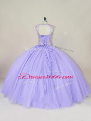 Scoop Sleeveless Lace Up Quinceanera Dress Lavender Tulle