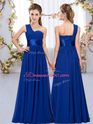 Free and Easy Floor Length Lace Up Wedding Party Dress Royal Blue for Wedding Party with Belt