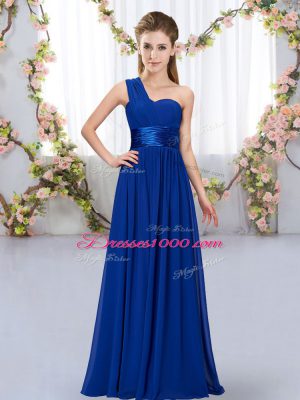 Free and Easy Floor Length Lace Up Wedding Party Dress Royal Blue for Wedding Party with Belt