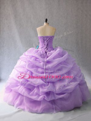 Great Organza Sweetheart Sleeveless Lace Up Beading and Pick Ups Vestidos de Quinceanera in Lavender