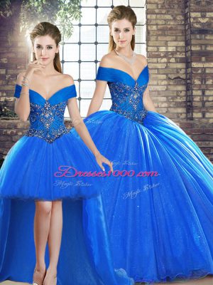 Royal Blue Sleeveless Beading Lace Up 15th Birthday Dress