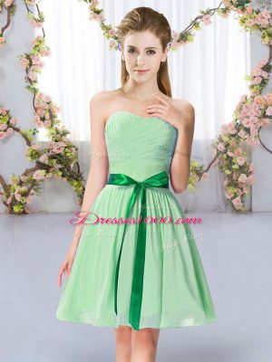 Super Sleeveless Mini Length Belt Lace Up Court Dresses for Sweet 16 with Apple Green