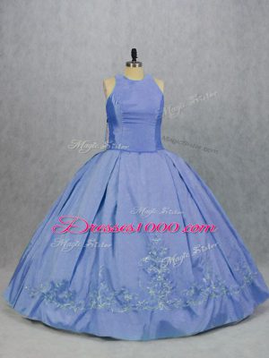 Ball Gowns Vestidos de Quinceanera Blue Scoop Satin Sleeveless Floor Length Zipper