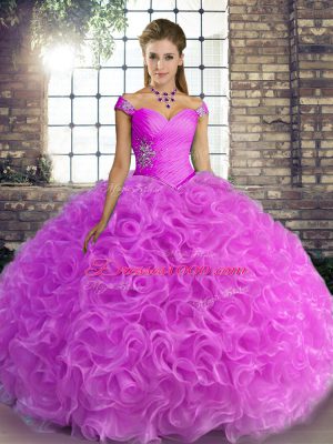 Custom Fit Floor Length Lilac Sweet 16 Dresses Off The Shoulder Sleeveless Lace Up