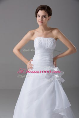 Romantic Sleeveless Brush Train Hand Made Flower Lace Up Wedding Gown