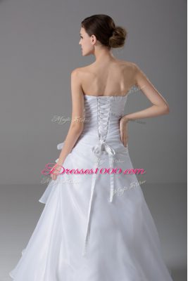 Romantic Sleeveless Brush Train Hand Made Flower Lace Up Wedding Gown