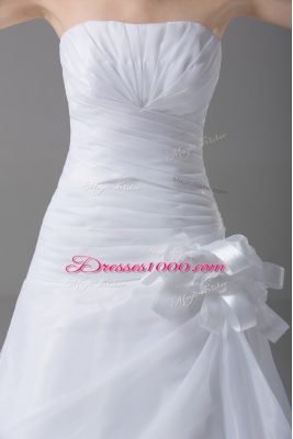 Romantic Sleeveless Brush Train Hand Made Flower Lace Up Wedding Gown