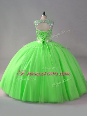 Sleeveless Tulle Floor Length Lace Up Vestidos de Quinceanera in with Beading