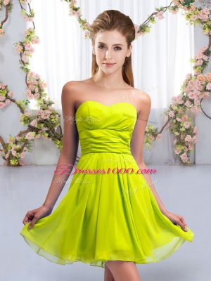Yellow Green Sleeveless Mini Length Ruching Lace Up Dama Dress