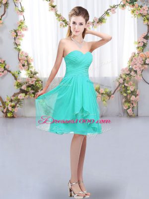 Ruffles and Ruching Bridesmaid Dress Turquoise Lace Up Sleeveless Knee Length