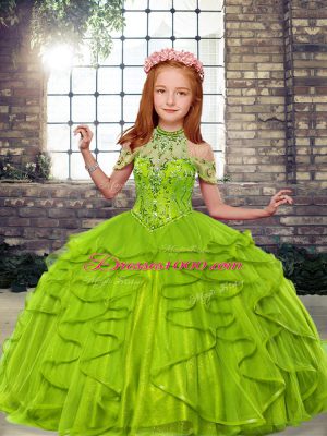Ball Gowns Beading and Ruffles Little Girls Pageant Dress Wholesale Lace Up Tulle Sleeveless Floor Length