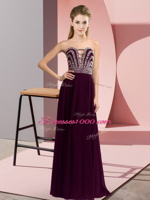 Suitable Burgundy Chiffon Lace Up Prom Gown Sleeveless Floor Length Beading