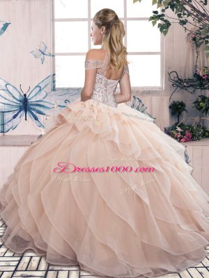 Gorgeous Blue Ball Gowns Beading and Ruffles Sweet 16 Dresses Lace Up Organza Sleeveless Floor Length