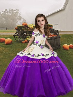 Eggplant Purple Ball Gowns Embroidery Party Dress Wholesale Lace Up Organza Sleeveless