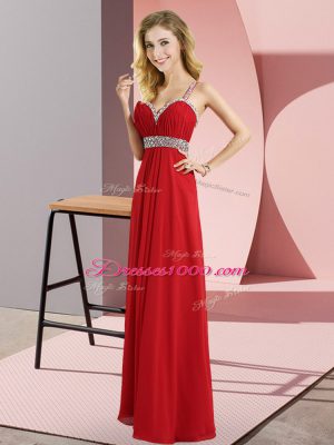 Dazzling Floor Length Empire Sleeveless Red Prom Dresses Criss Cross