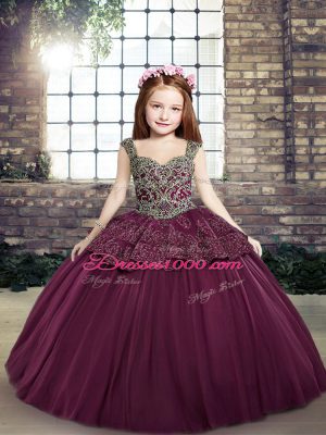 Low Price Straps Sleeveless Tulle Pageant Dress Wholesale Beading and Appliques Lace Up
