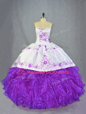 Purple Sleeveless Beading and Ruffles Lace Up Sweet 16 Dresses
