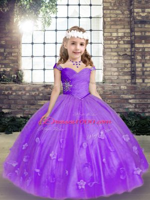 Sleeveless Lace Up Beading and Hand Made Flower Little Girls Pageant Dress Wholesale