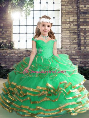 Asymmetrical Lace Up Kids Formal Wear Apple Green for Party and Wedding Party with Beading and Ruffles
