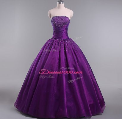 Eggplant Purple Sleeveless Tulle Lace Up Sweet 16 Quinceanera Dress for Sweet 16 and Quinceanera