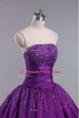 Eggplant Purple Sleeveless Tulle Lace Up Sweet 16 Quinceanera Dress for Sweet 16 and Quinceanera