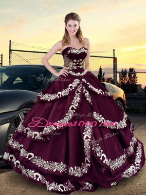 High End Embroidery and Ruffled Layers Quinceanera Dresses Purple Lace Up Sleeveless