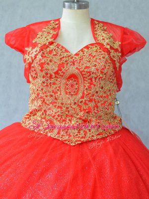 Captivating Ball Gowns Sleeveless Red Quinceanera Gowns Court Train Lace Up