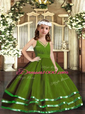 Ruffled Layers Little Girl Pageant Gowns Green Zipper Sleeveless Floor Length