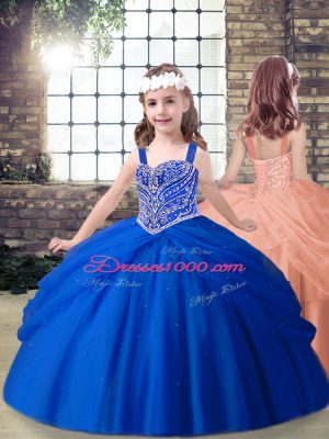 Simple Royal Blue Lace Up Sweetheart Beading and Pick Ups 15 Quinceanera Dress Tulle Sleeveless Brush Train