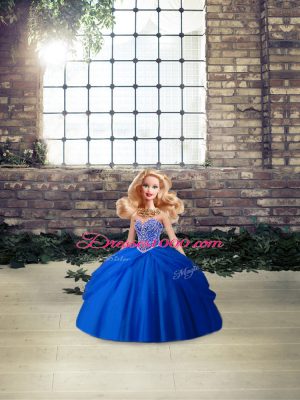 Simple Royal Blue Lace Up Sweetheart Beading and Pick Ups 15 Quinceanera Dress Tulle Sleeveless Brush Train