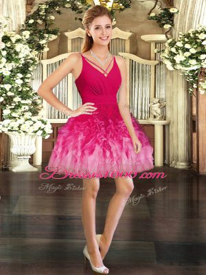 Extravagant Multi-color Ball Gowns Ruffles Homecoming Party Dress Backless Tulle Sleeveless Mini Length