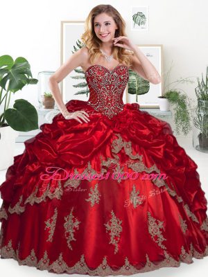 Custom Designed Wine Red Organza Lace Up 15th Birthday Dress Sleeveless Floor Length Beading and Appliques and Pick Ups