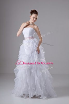 Floor Length White Wedding Gown Strapless Sleeveless Zipper